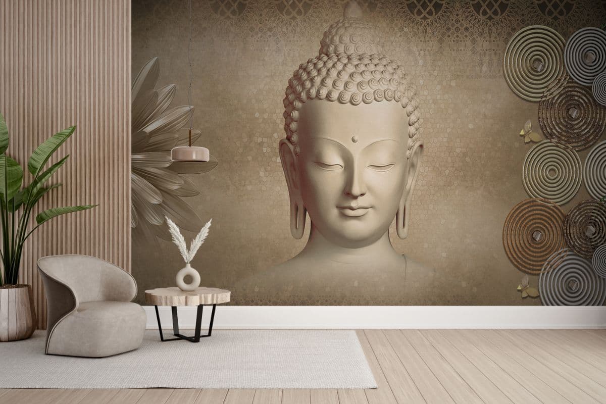 Buddha Meditation Wallpaper shown in a room