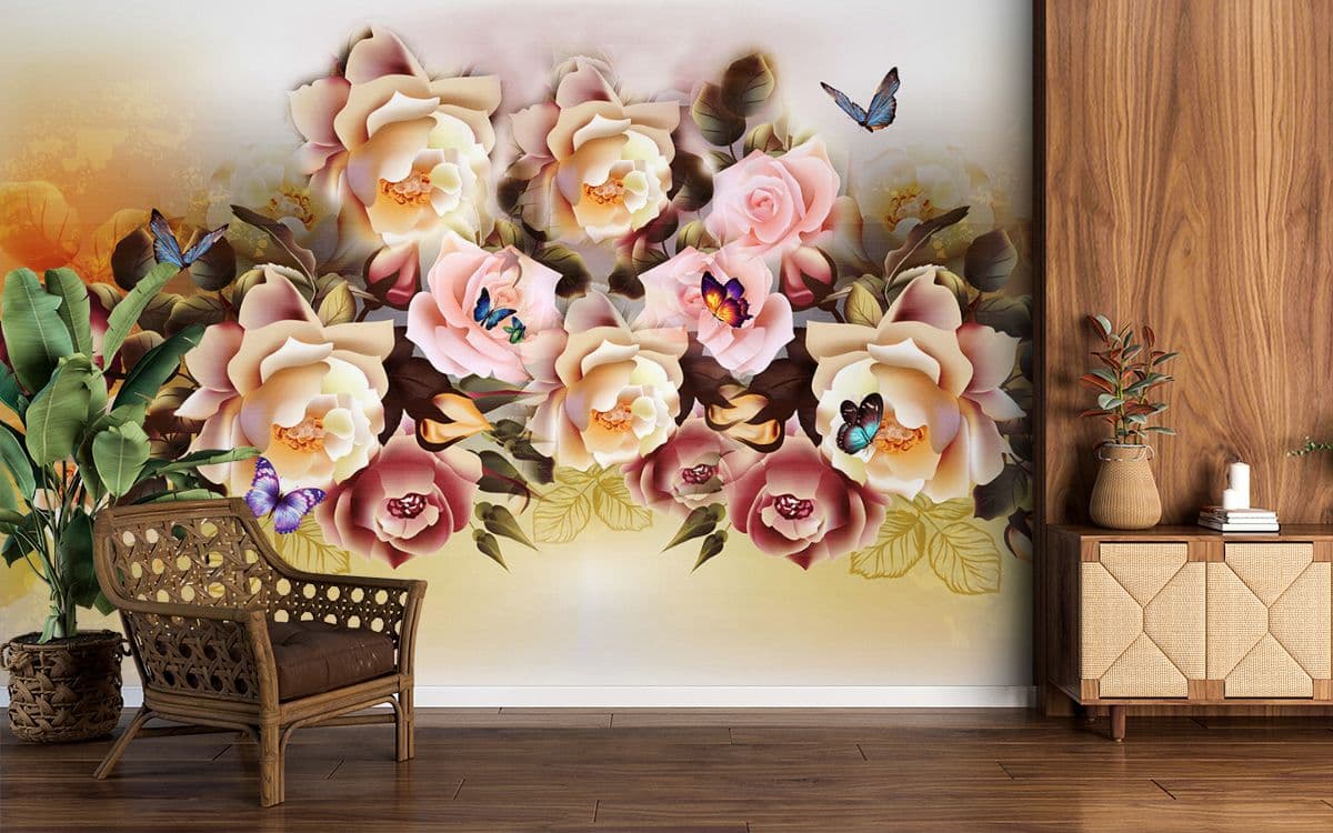 Beautiful 3D Effect Rose Wallpaper shown in a room