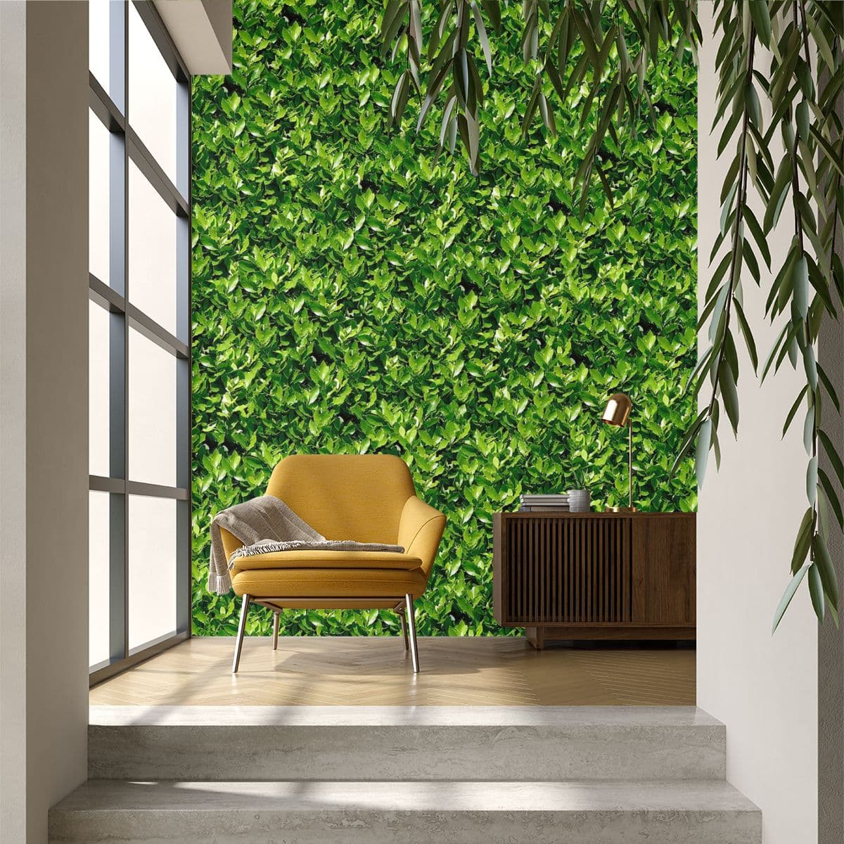 Green Leaves Wallpaper for Home shown in a room