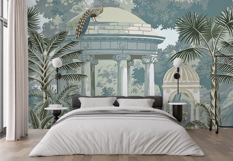 Gazebo Gulzar, Gazebo and Peacock Wallpaper Mural shown in a room