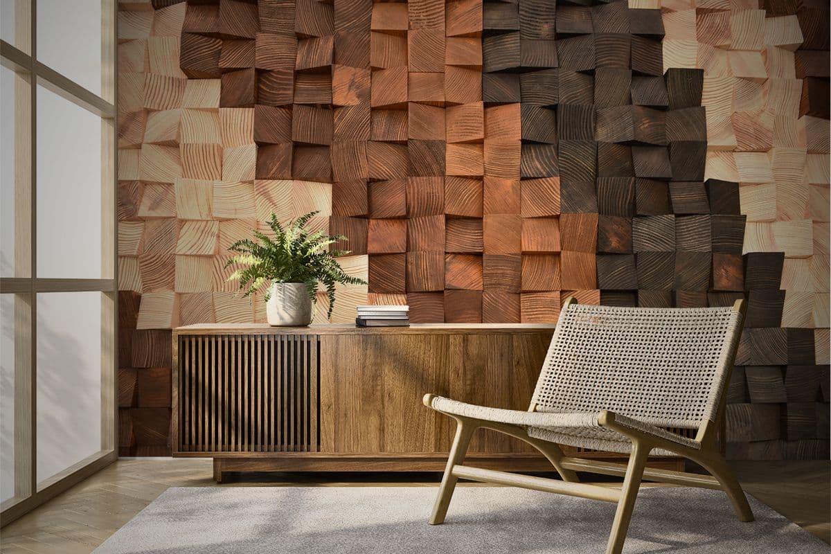 3D Wood Wallpaper Mural shown in a room