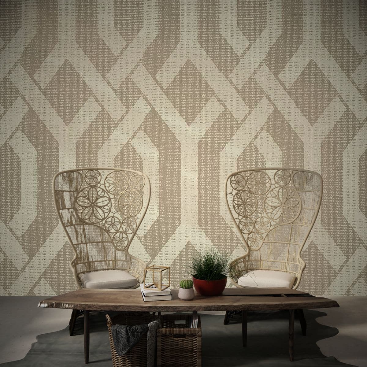 Beige and White Wallpaper for Drawing Room shown in a room