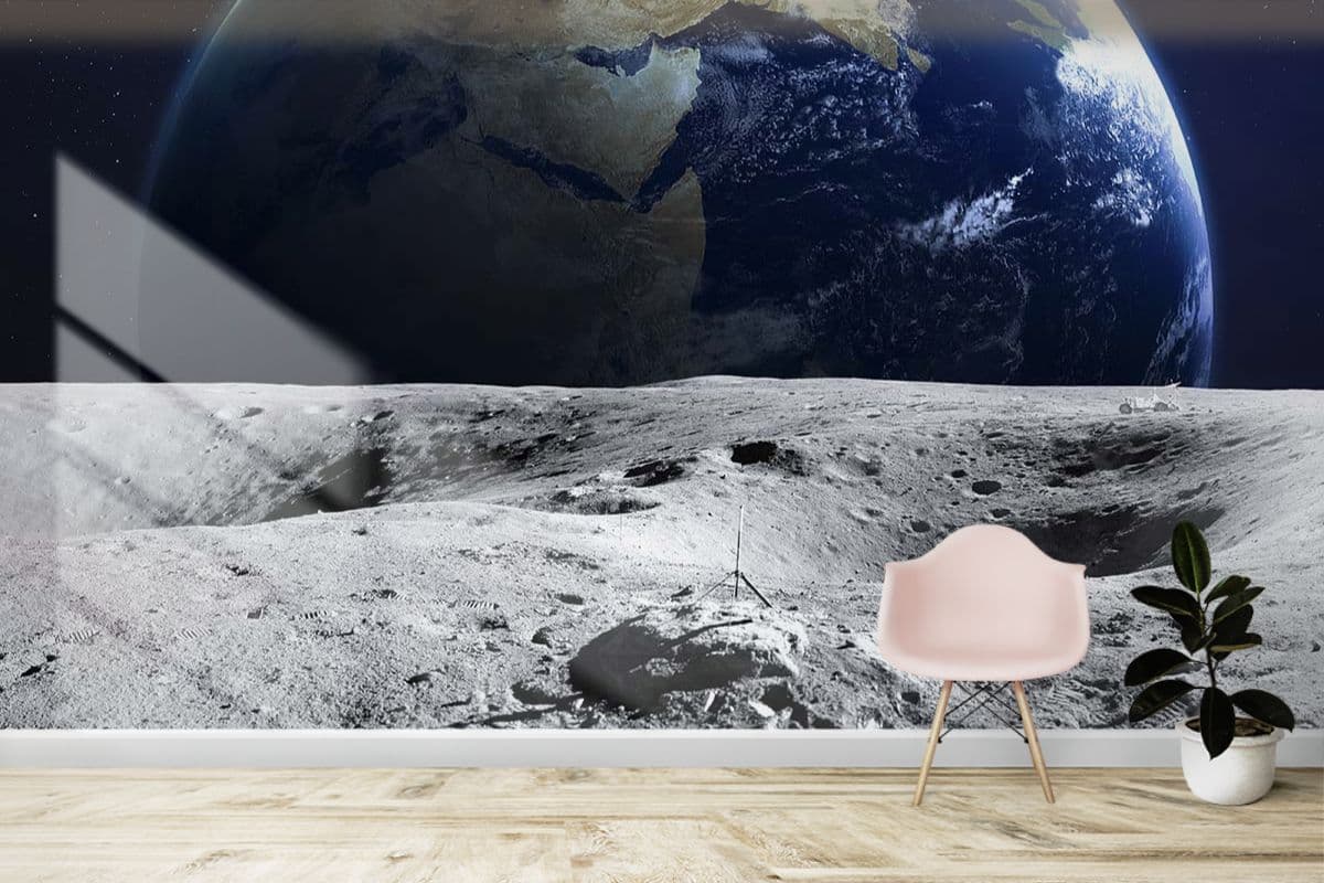 Planet Earth From Space Wallpaper for Living Room shown in a room