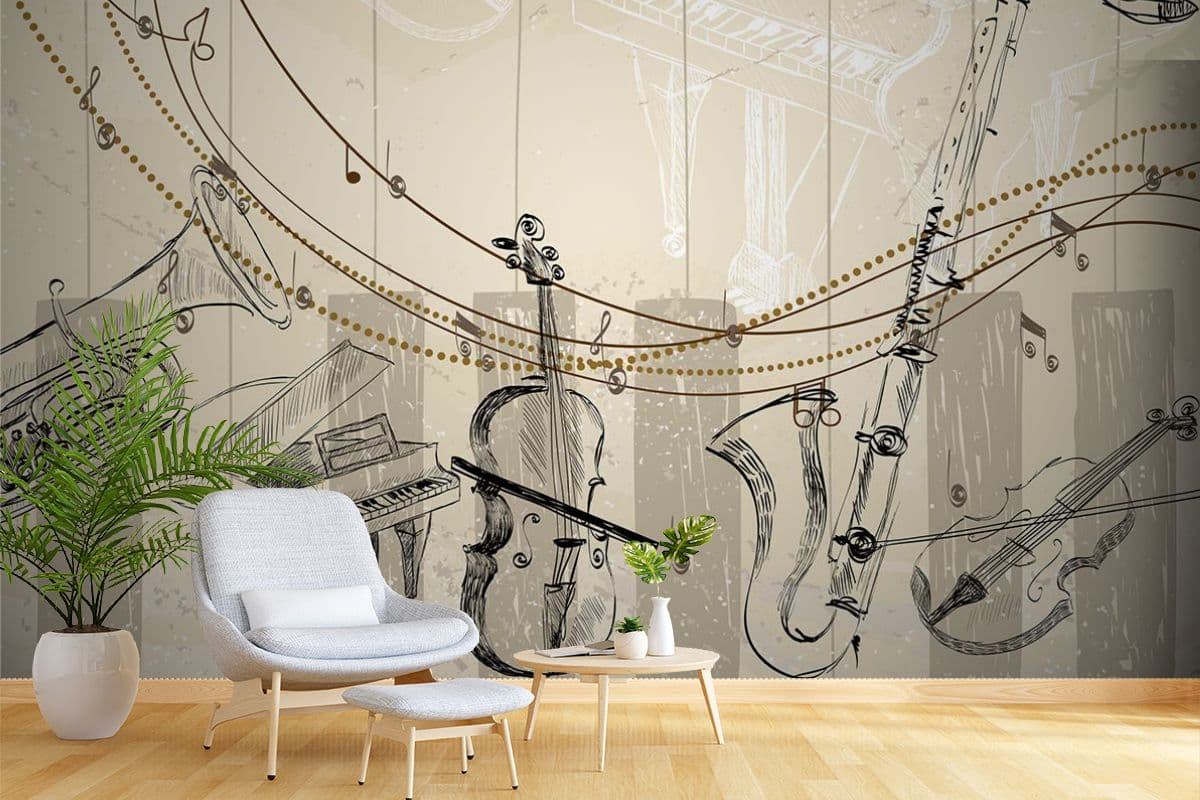 Musical Instruments Wallpaper for Walls shown in a room
