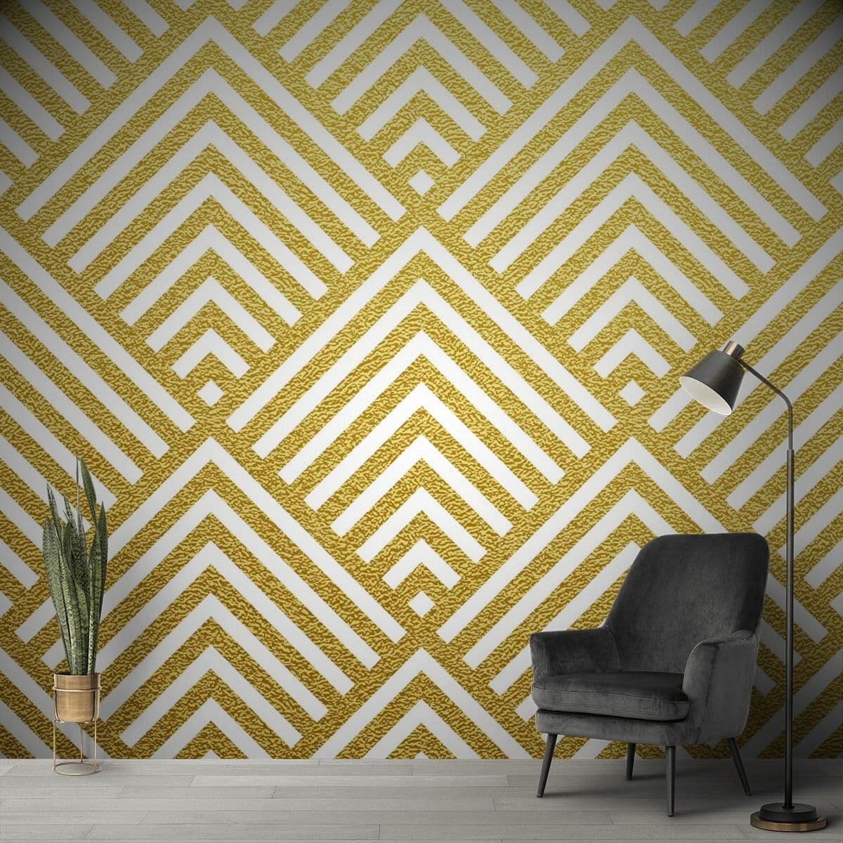 Stylish Squares and Lines Pattern for Home Wallpaper shown in a room