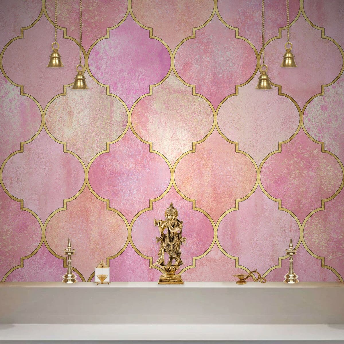 Stylish Pink Gold Pattern for Luxury Home Decor Wallpaper shown in a room