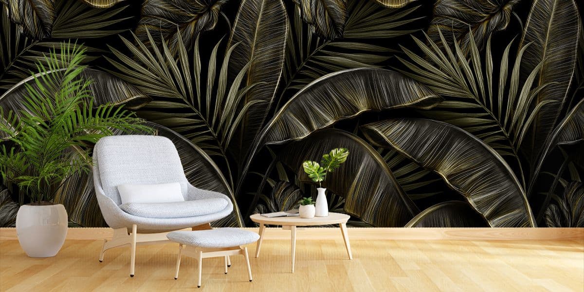 Tropical Leaves, Guest Room Wallpaper shown in a room