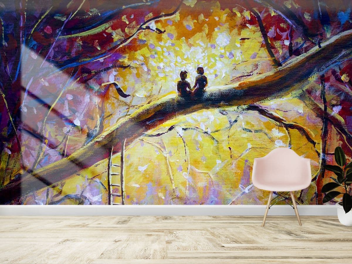 Couple Painting Abstract Wallpaper for Bedroom shown in a room