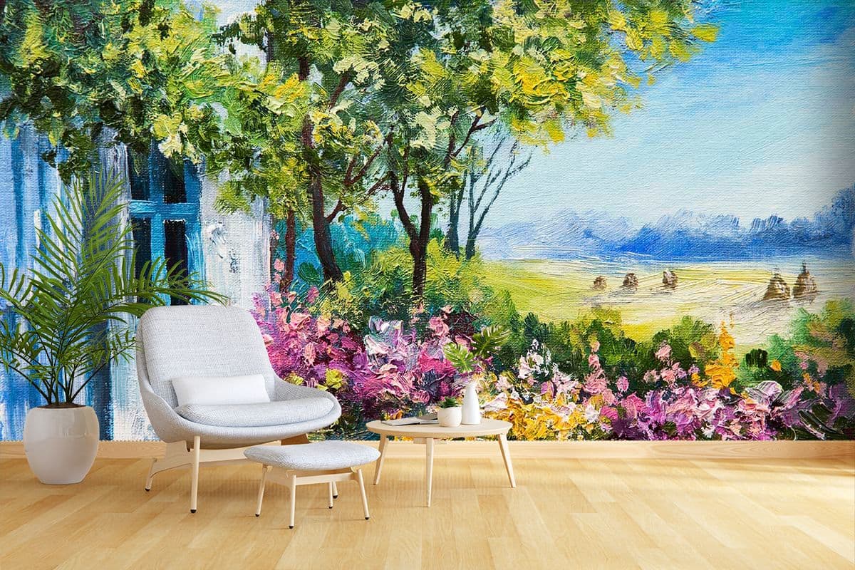 Beautiful Garden House Wall Design wallpaper shown in a room