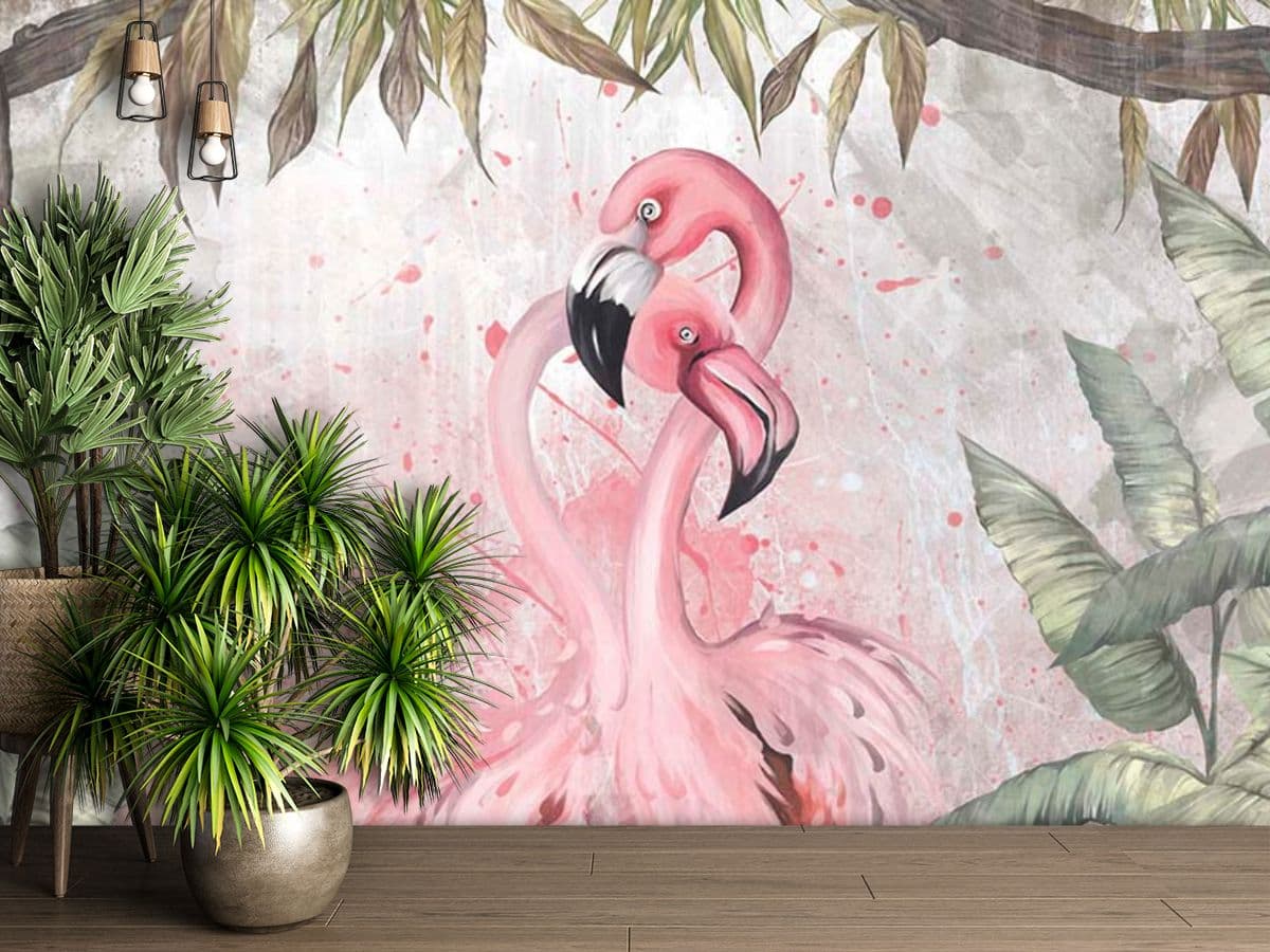 Pink Flamingo Wallpaper for Bedroom shown in a room
