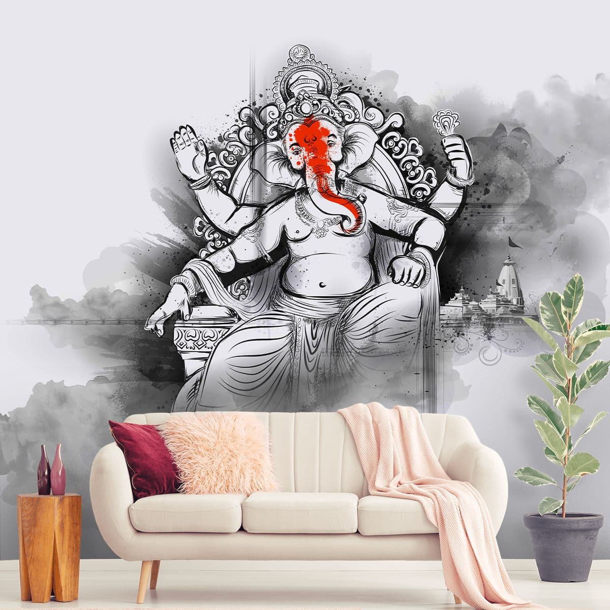 Lord Ganesha Sketch Wallpaper for Wall shown in a room