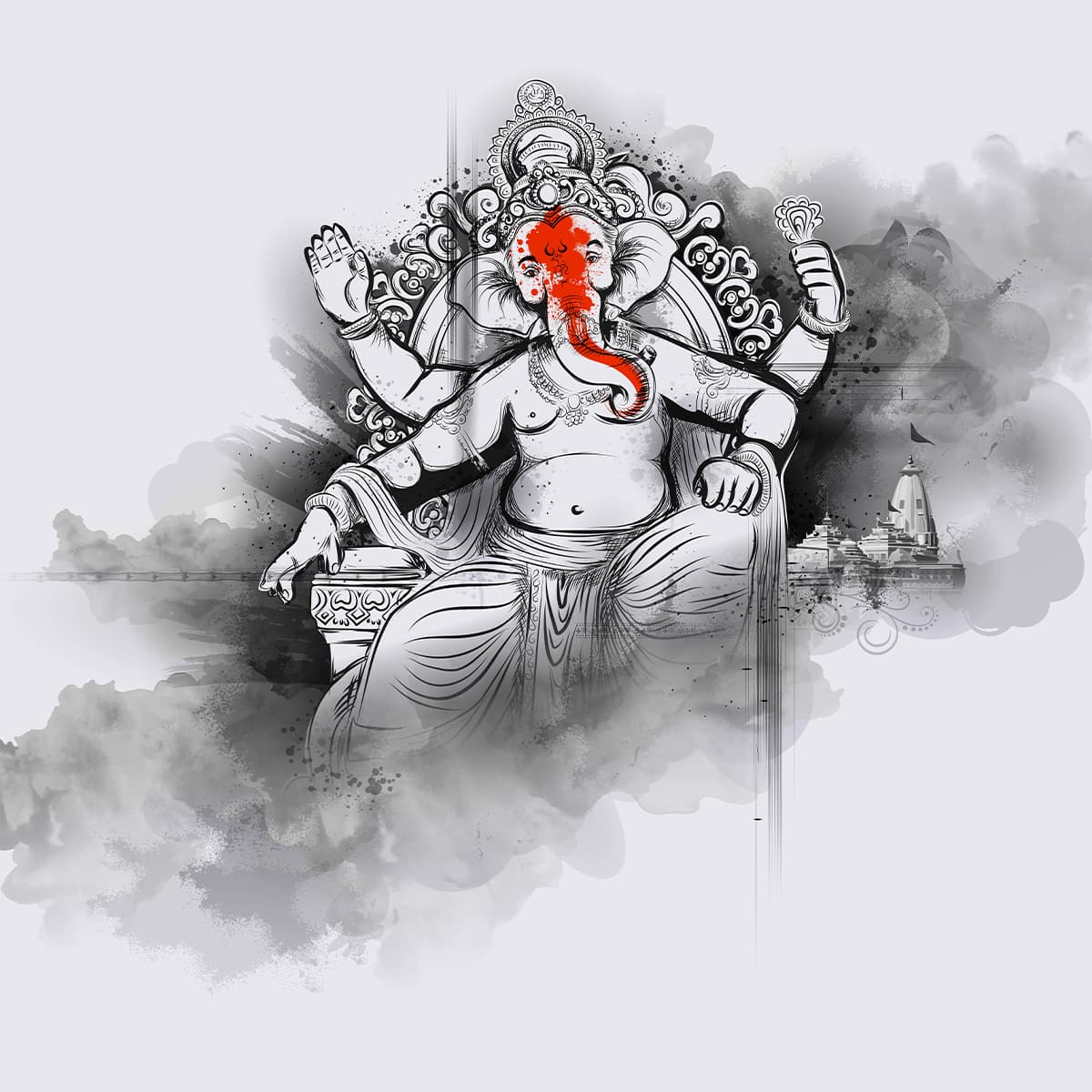 Lord Ganesha Sketch Wallpaper for Wall pattern detail