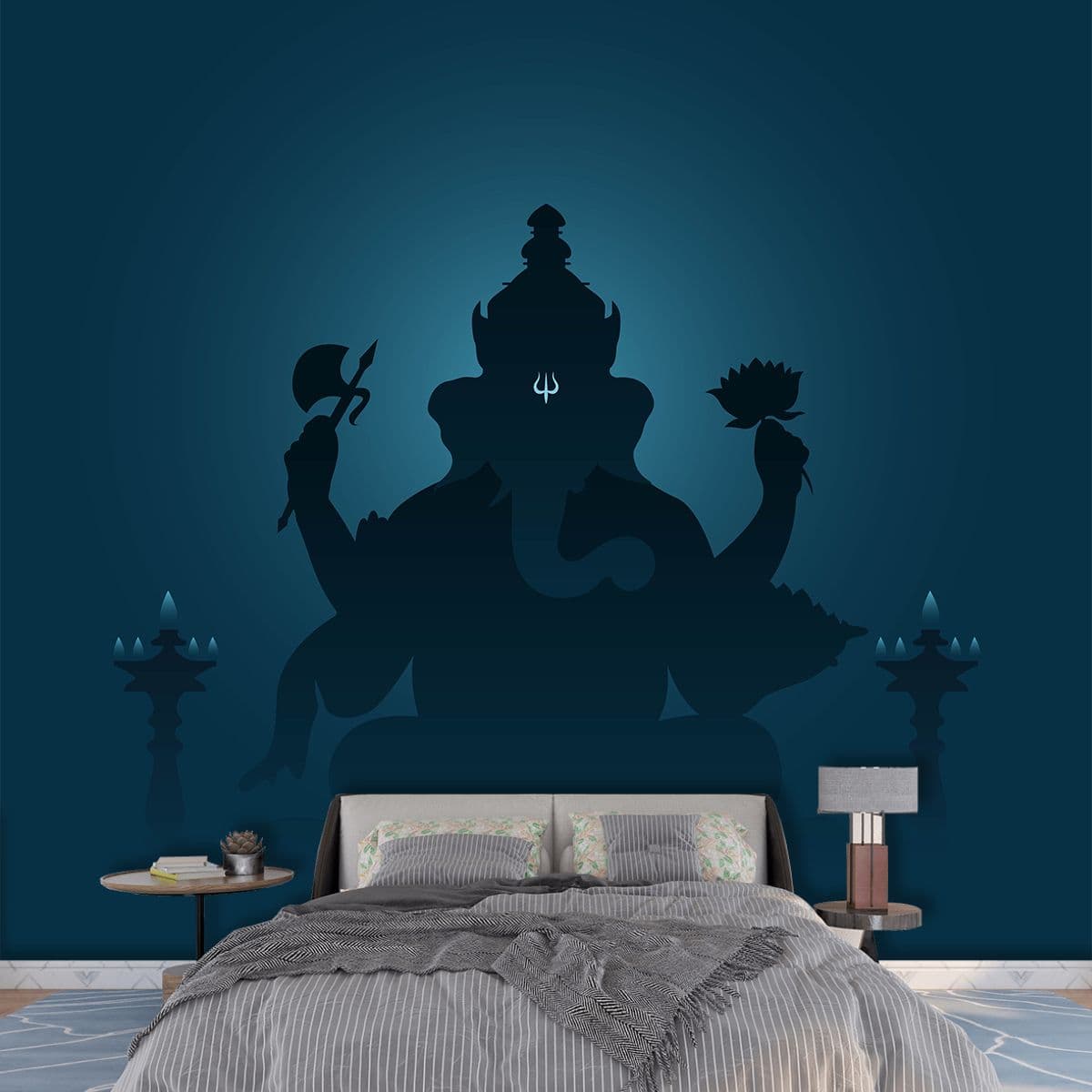 Blue Ganesha Wallpaper for Home shown in a room