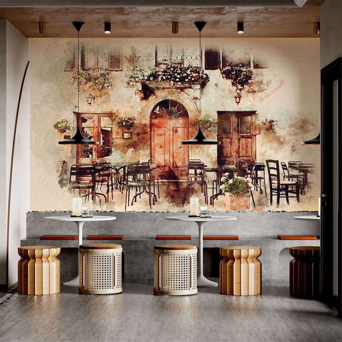 Retro Wallpaper for Restaurant Wall shown in a room