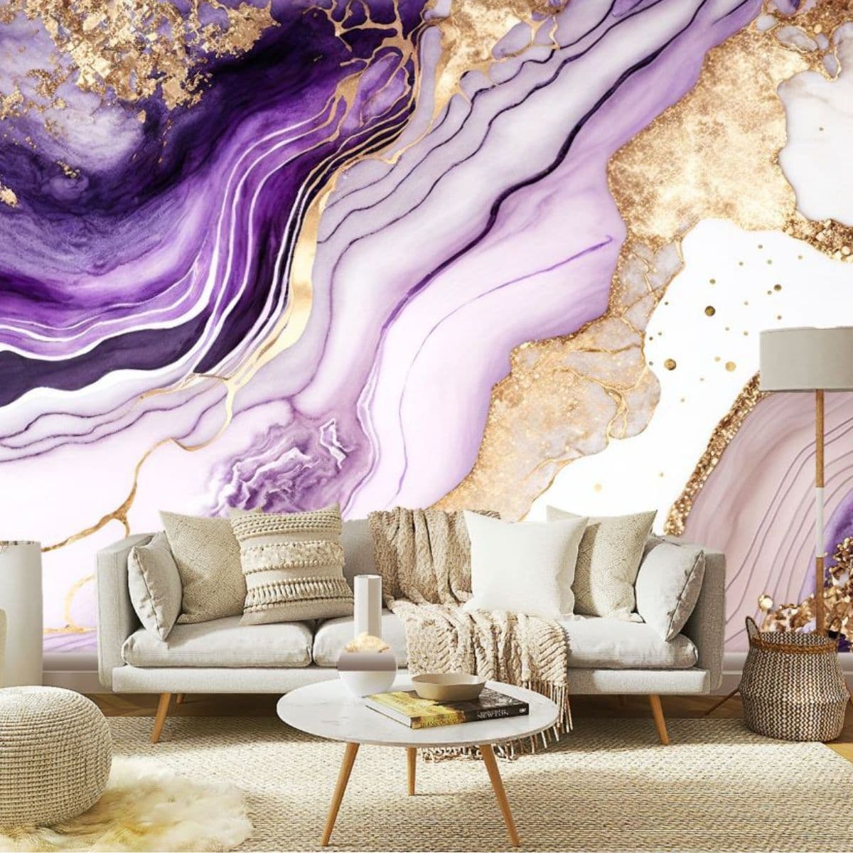 Purple Marble Wallpaper for Walls shown in a room
