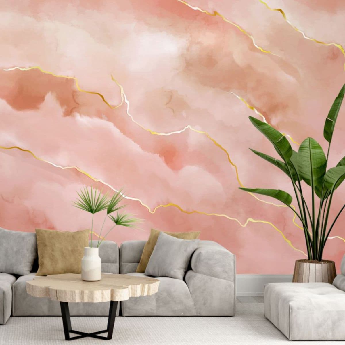 Pink Marble Texture Wallpaper Mural shown in a room