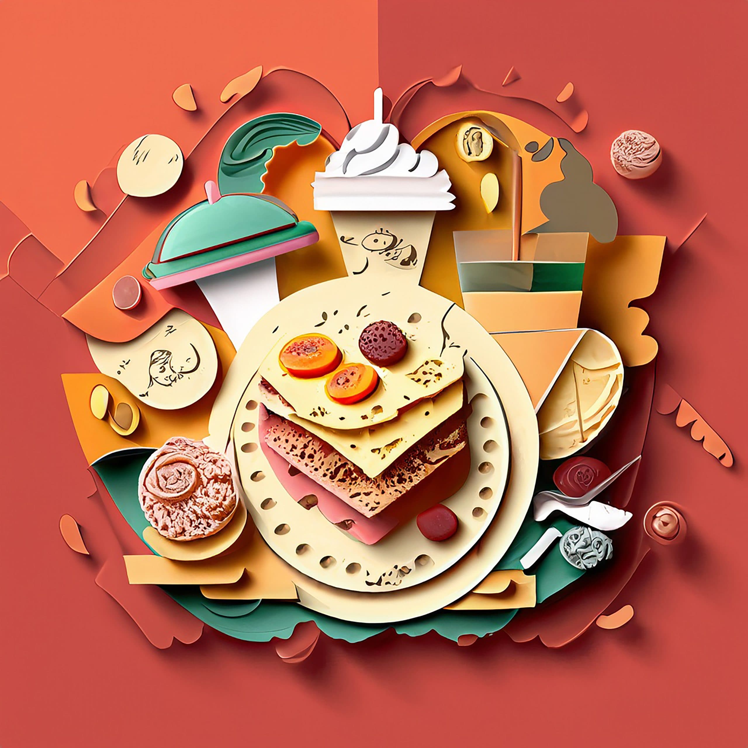 3D Sandwich Wallpaper for Restaurant pattern detail