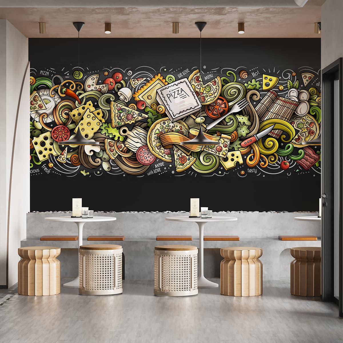 Pizza Shop Wallpaper for Wall shown in a room