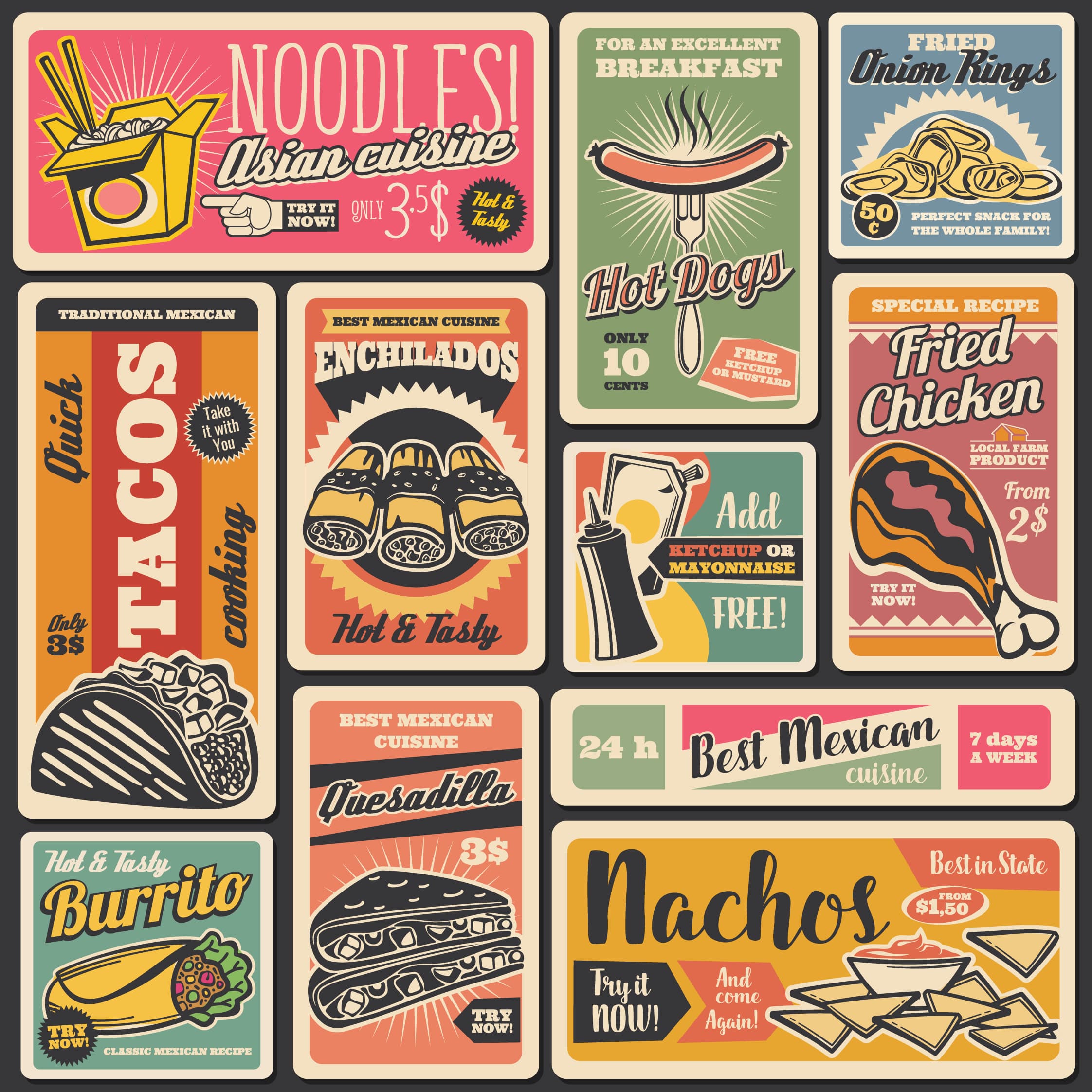 Fast Food Wallpaper for Restaurant Wall pattern detail