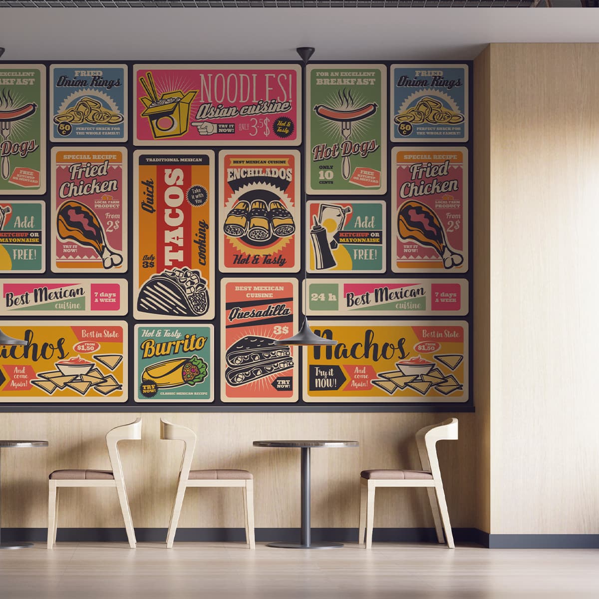 Fast Food Wallpaper for Restaurant Wall shown in a room