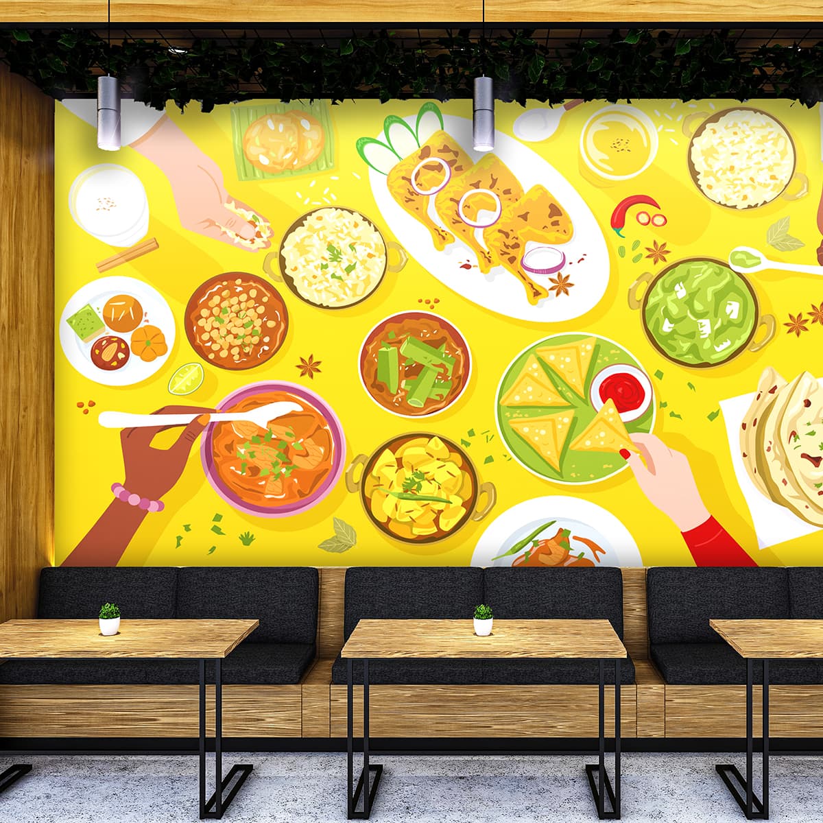 Modern Fast Food Cafe Poster Design wallpaper shown in a room