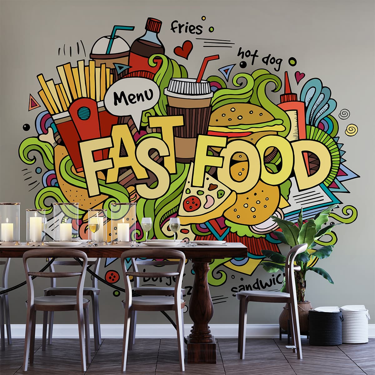 Banner Fast Food Background shown in a room