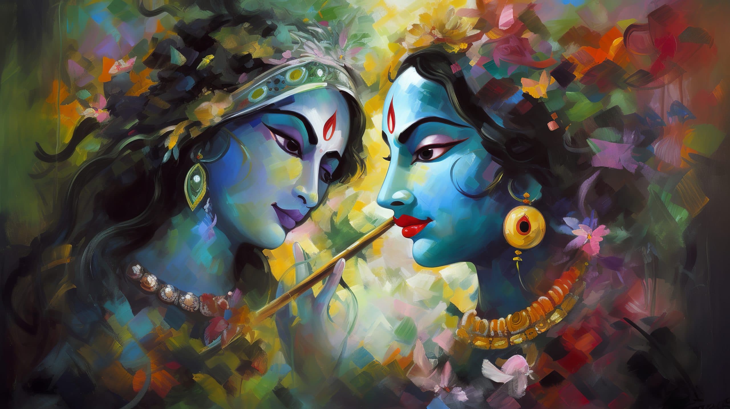 Radha Krishna Wallpaper for Wall Painting Style pattern detail