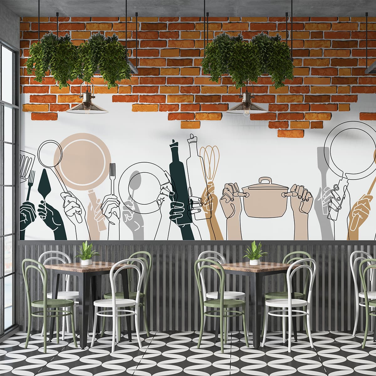 Wallpaper for Restaurant Wall - Brick Wall shown in a room