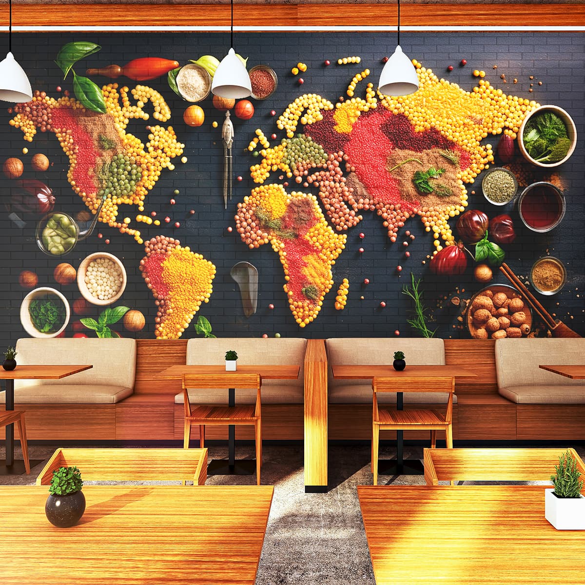 Wallpaper for Restaurant - World Map shown in a room