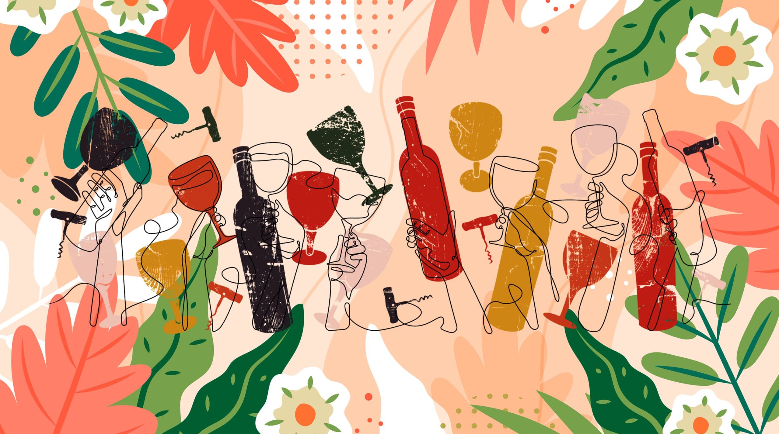 Vintessa, Artistic Wine & Botanical Celebration Wallpaper pattern detail
