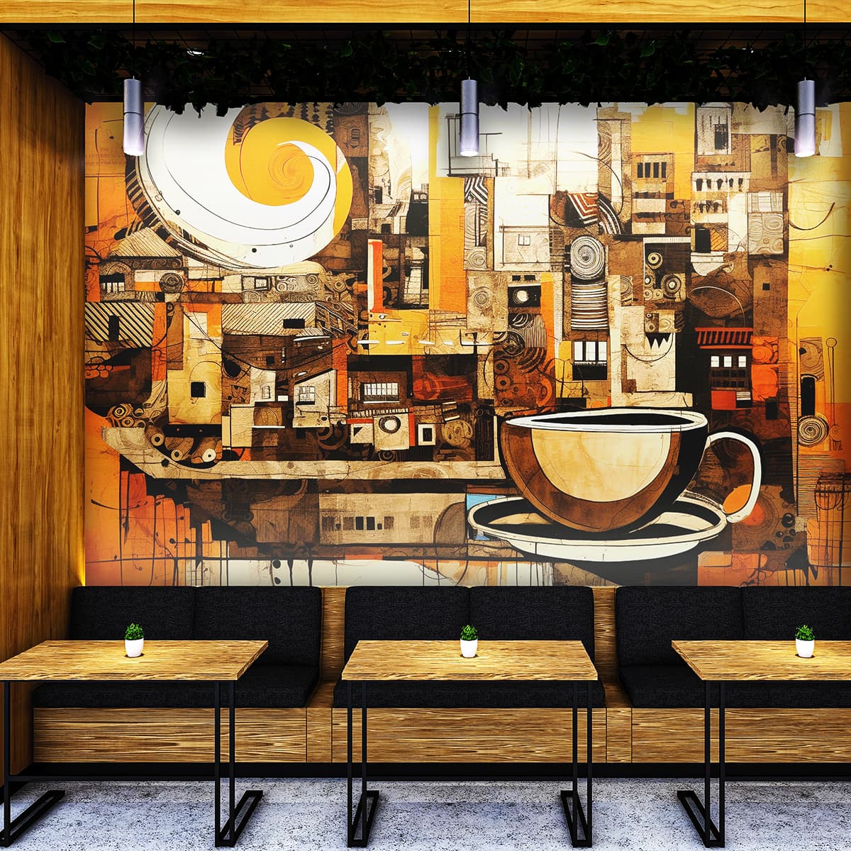 Coffee Shop Vintage Wallpaper Mural shown in a room