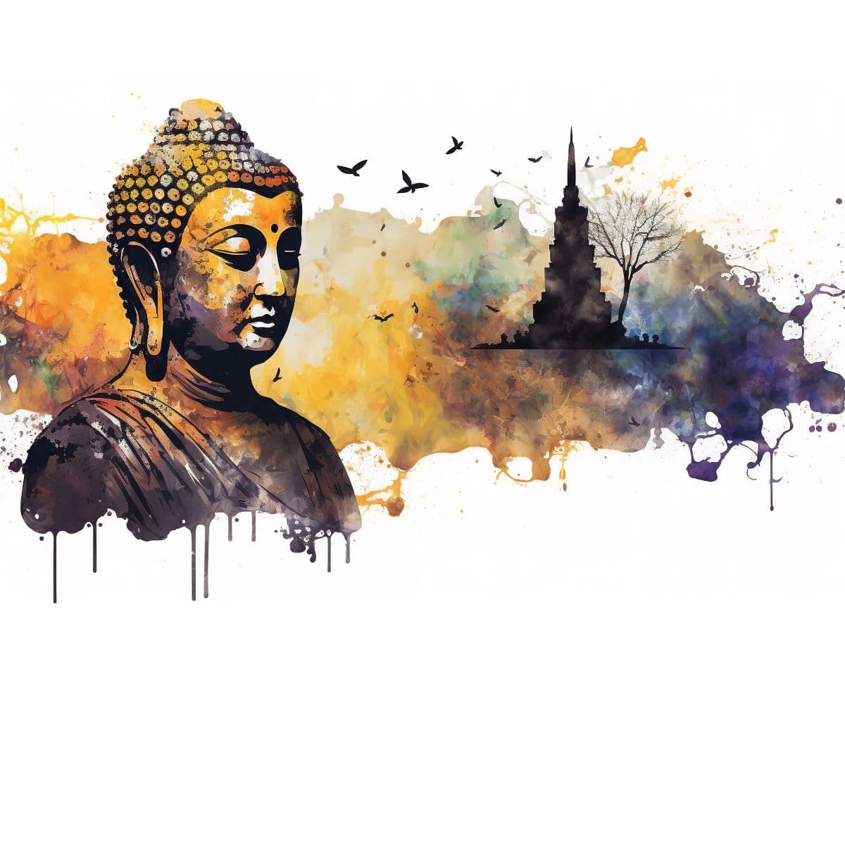 Guatam Buddha Wallpaper for Wall with Pagoda pattern detail