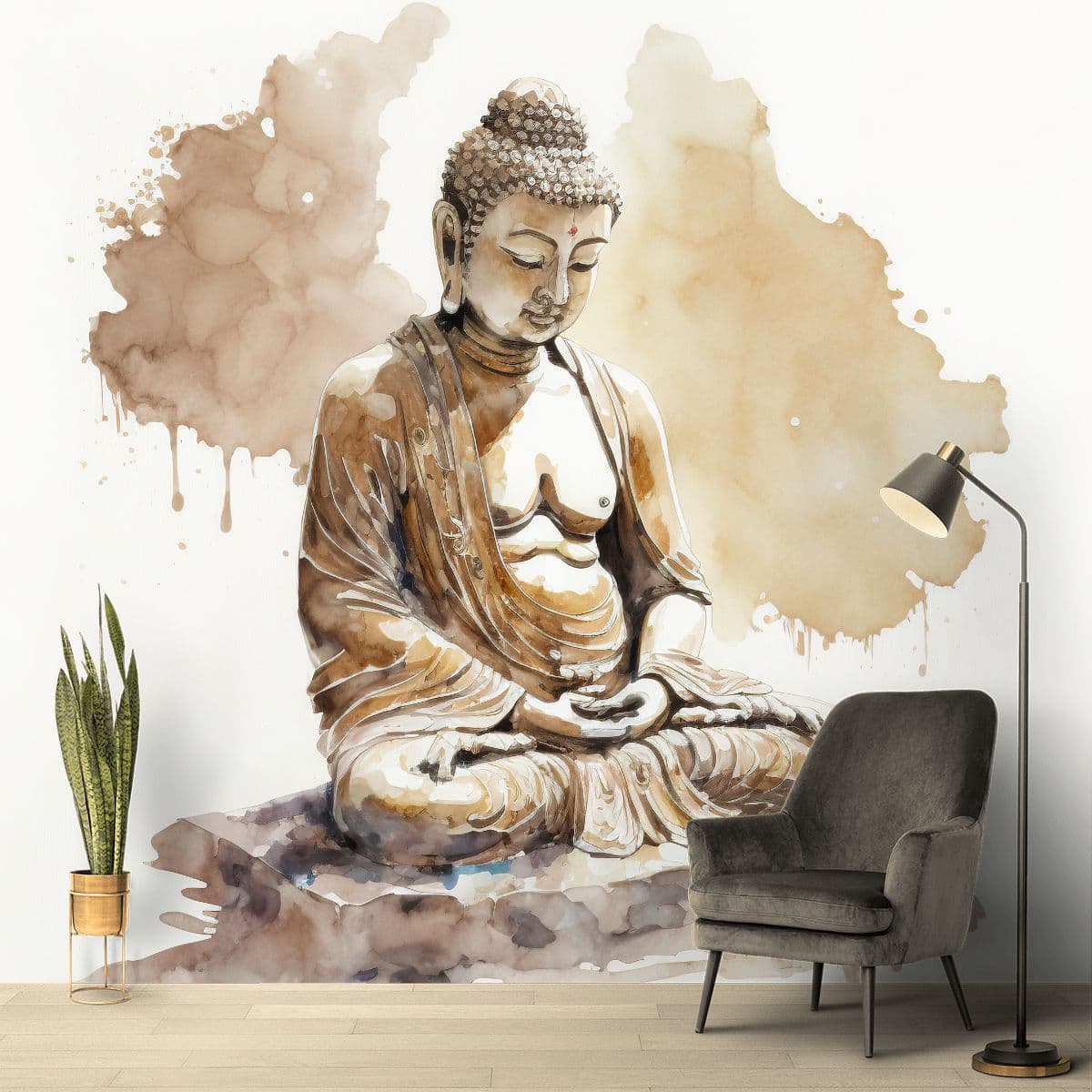 Meditating Buddha Wallpaper shown in a room