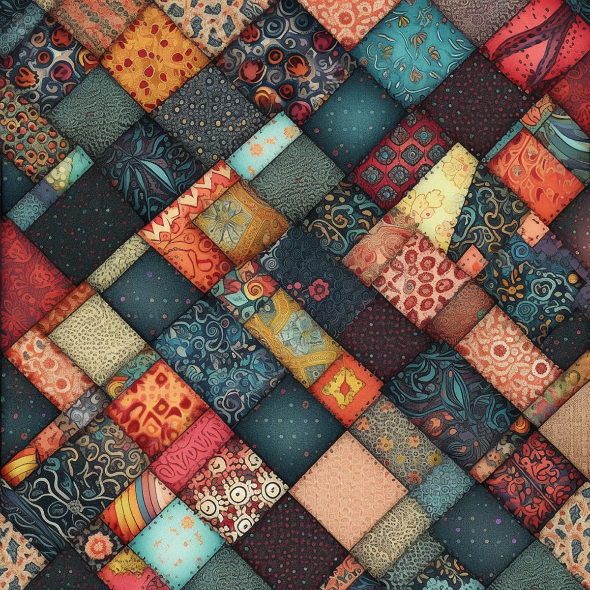Ethnic Patchwork Mural Wallpaper pattern detail