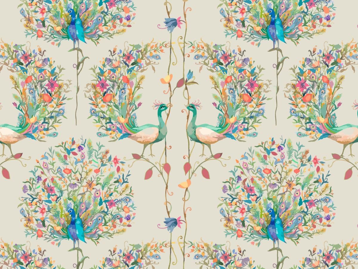 Peacock Rajasthani Wallpaper Mural pattern detail
