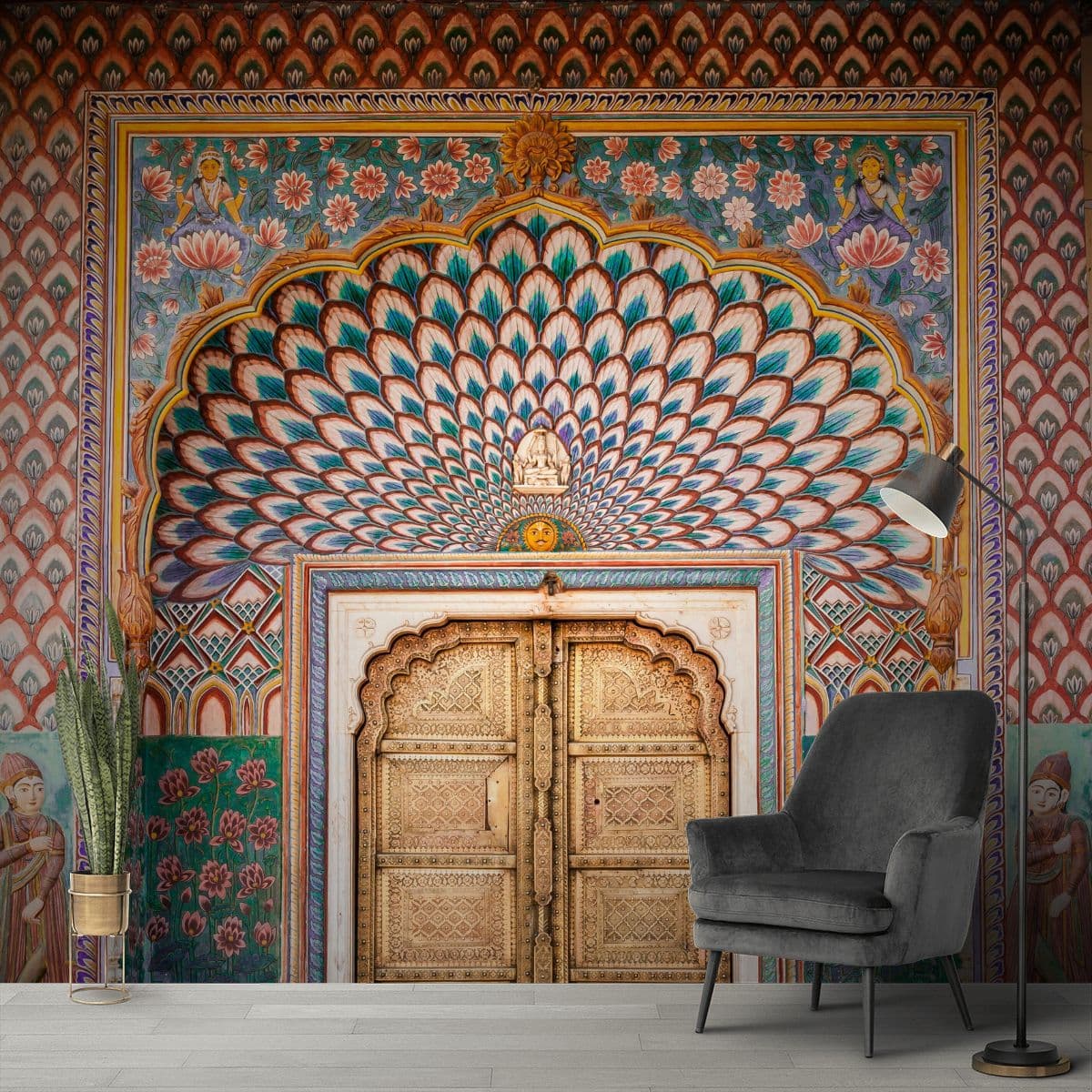 Lotus Gate Jaipur Wallpaper for Wall shown in a room