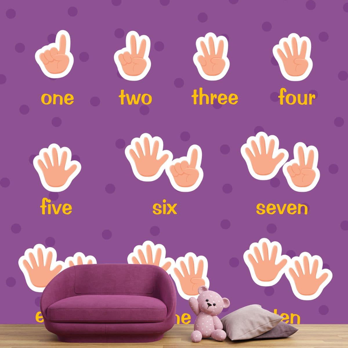 Learn Numbers 1 to 10 with Fingers Wallpaper for Kids shown in a room