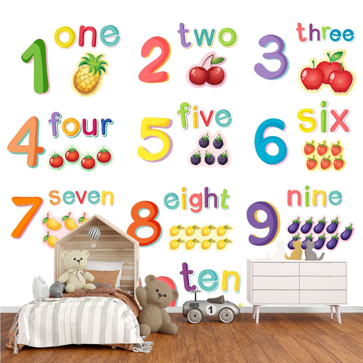 Learn Numbers Kids Nursery Wall Design wallpaper shown in a room