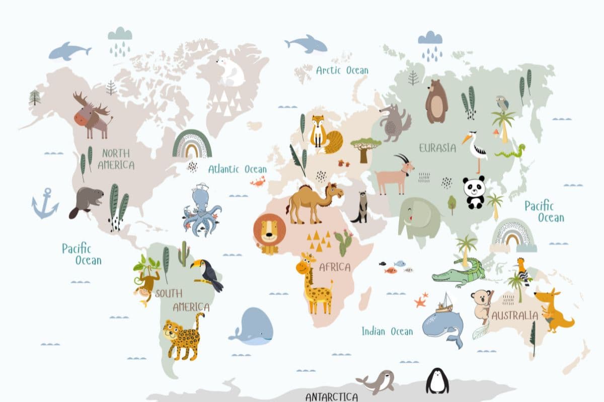 A Wallpaper of a World Map for Kids pattern detail