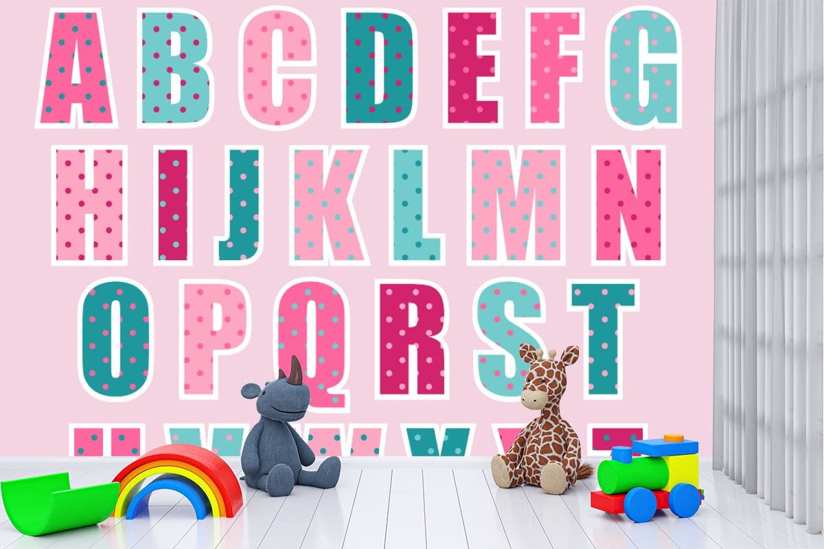 English Alphabet Nursery Kids Room Decor wallpaper shown in a room