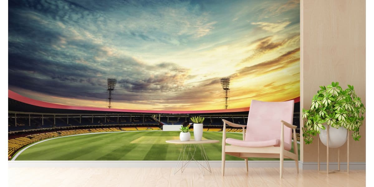 Beautiful Cricket Stadium Wallpaper Mural shown in a room