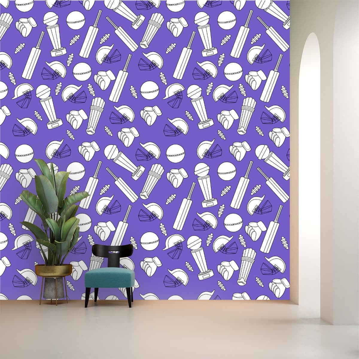 Cricket Kit Equipment Sports Wall Design Wallpaper shown in a room