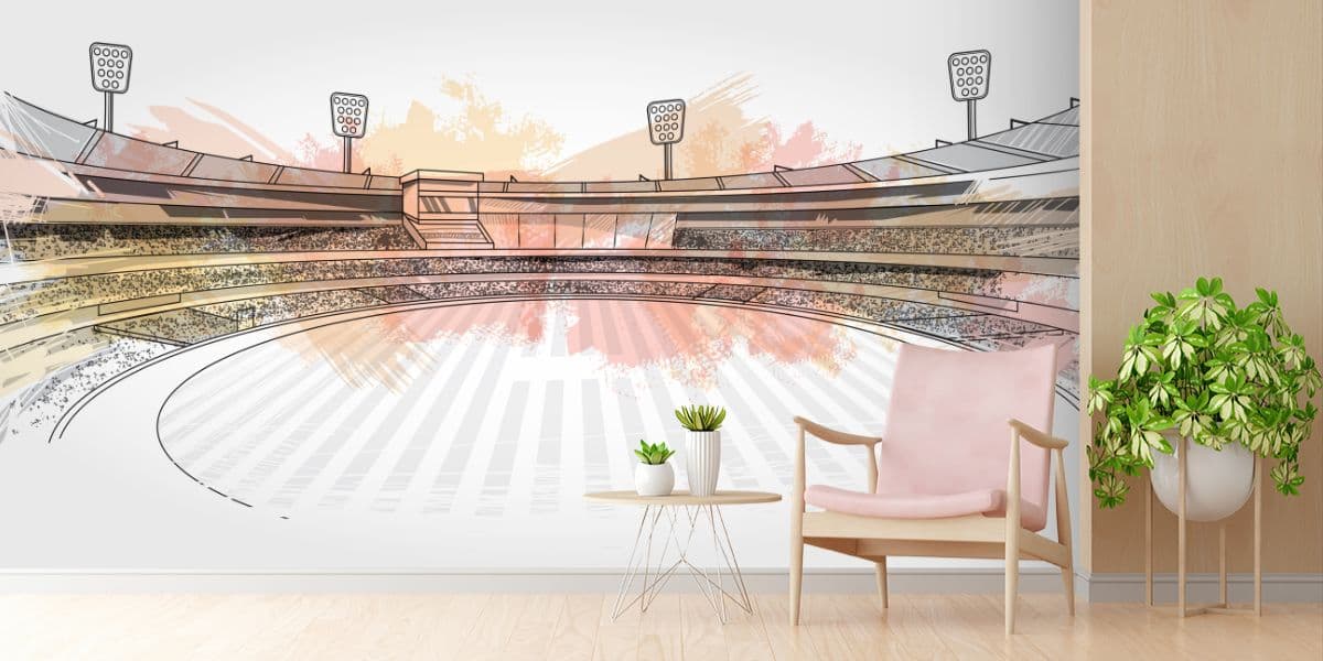Large Cricket Stadium Match Atmosphere Wallpaper shown in a room