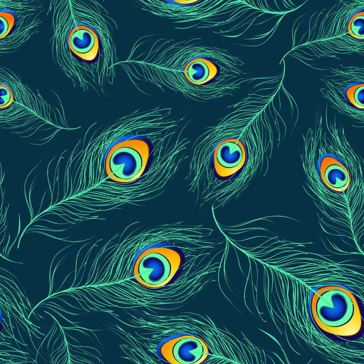 Versatile Peacock Feather Motif Wallpaper pattern detail