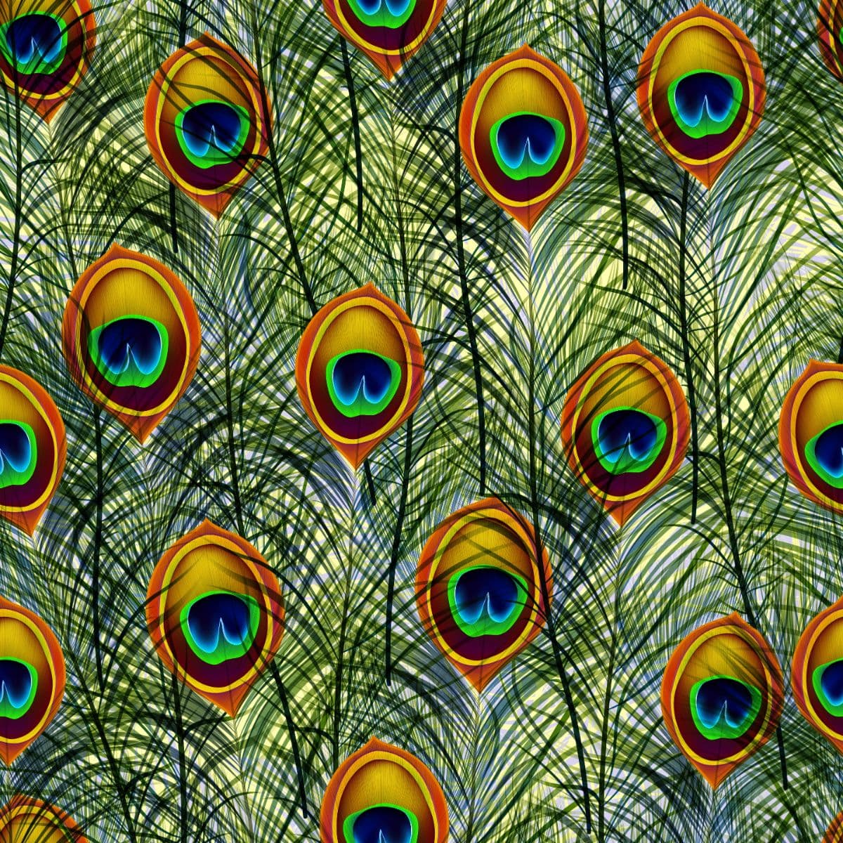 All-Over Peacock Motif Design for Statement Walls Wallpaper pattern detail