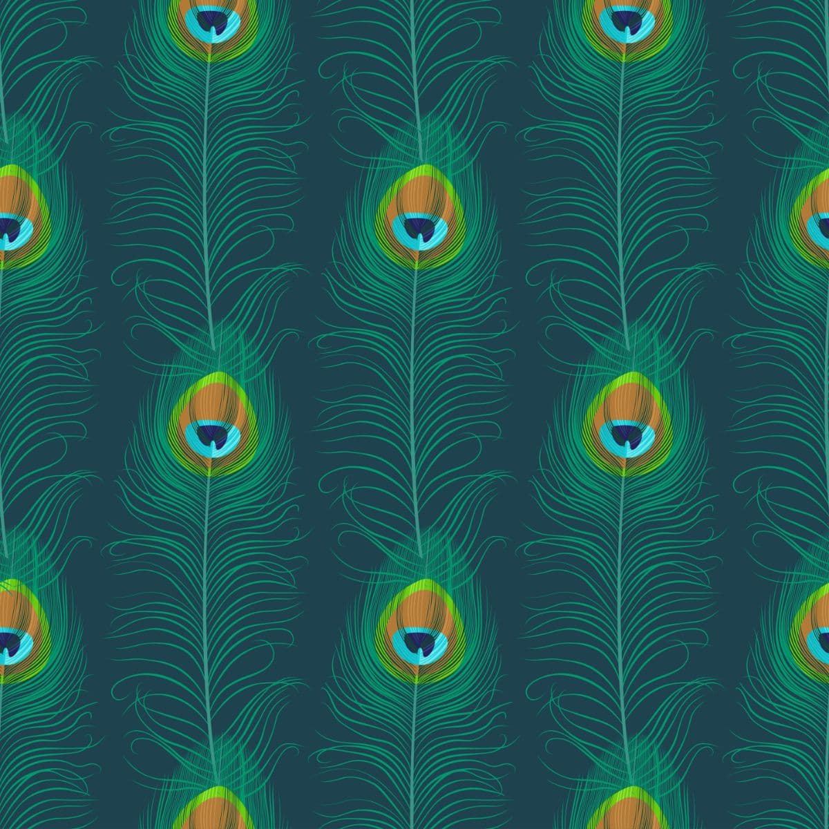 Royal Peacock Feather Layout Wallpaper pattern detail
