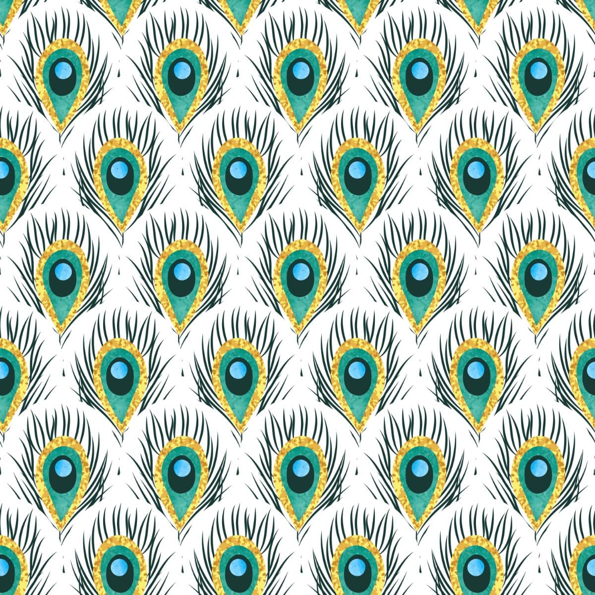 White Base Feather Pattern with Green Wallpaper pattern detail