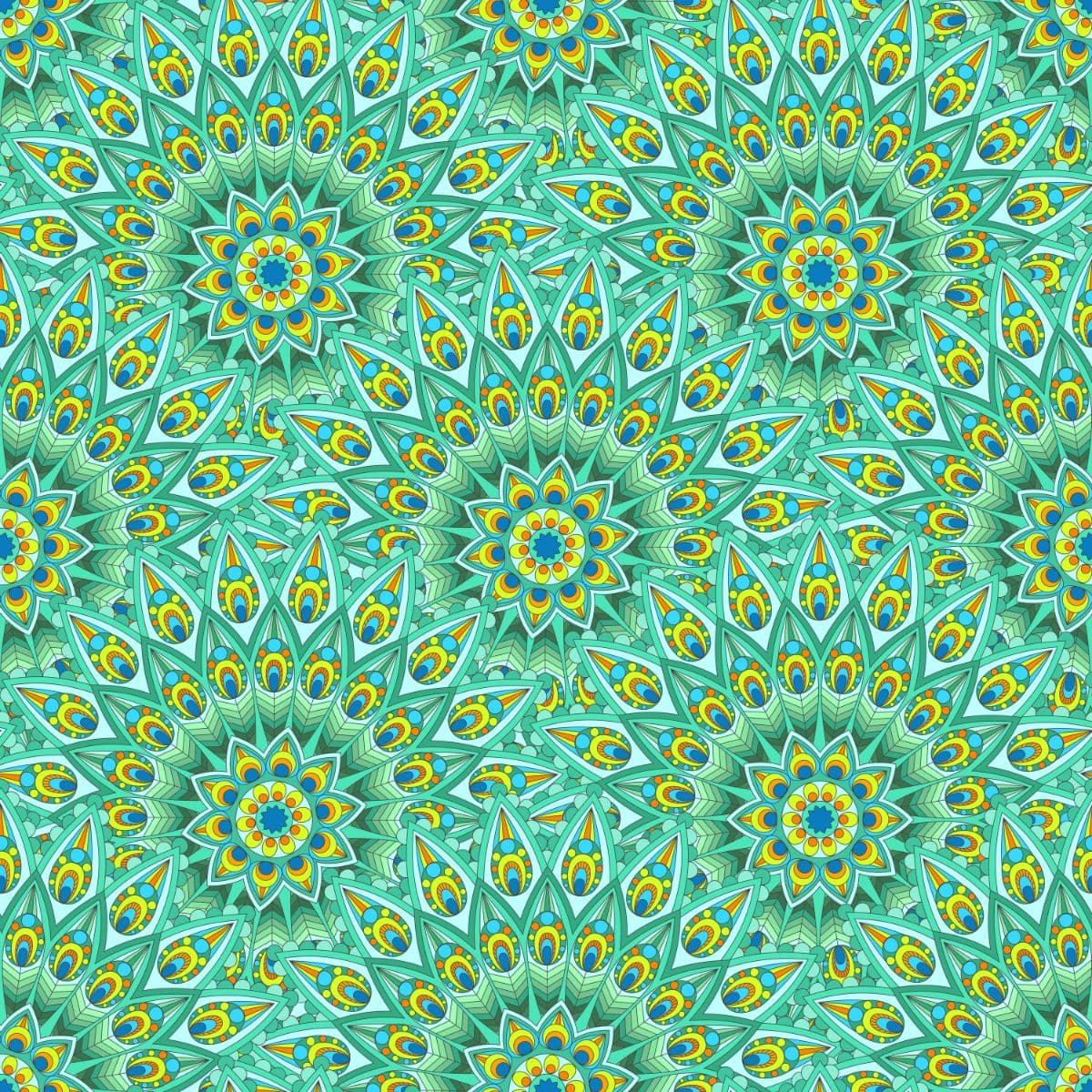 Mandala Style Peacock Feather Circle Art Wallpaper pattern detail