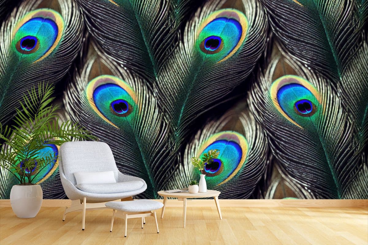 Muted Feather Design for Soothing Living Spaces Wallpaper shown in a room