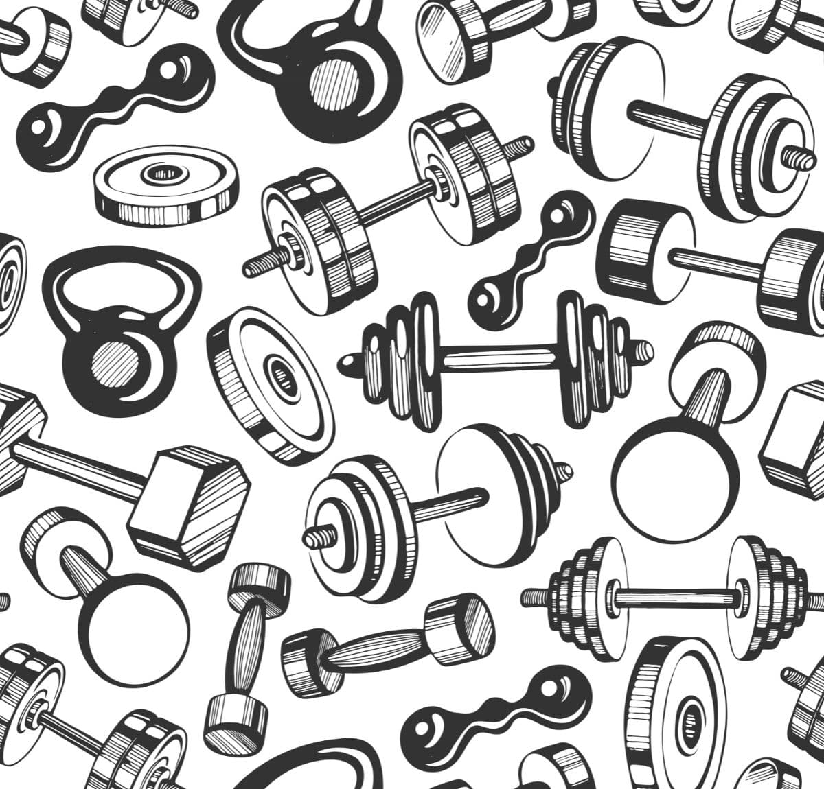 Balck and White Dumbles Pattern Gym Wallpaper pattern detail